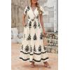imagePRETTYGARDEN Womens 2025 Summer Casual V Neck Boho Maxi Dress Flowy Aline Bell Sleeve Tiered Floral Dresses with PocketFloral Apricot Black