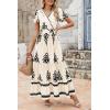 imagePRETTYGARDEN Womens 2025 Summer Casual V Neck Boho Maxi Dress Flowy Aline Bell Sleeve Tiered Floral Dresses with PocketFloral Apricot Black