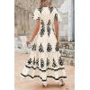 imagePRETTYGARDEN Womens 2025 Summer Casual V Neck Boho Maxi Dress Flowy Aline Bell Sleeve Tiered Floral Dresses with PocketFloral Apricot Black