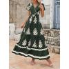imagePRETTYGARDEN Womens 2025 Summer Casual V Neck Boho Maxi Dress Flowy Aline Bell Sleeve Tiered Floral Dresses with PocketFloral Army Green White