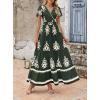 imagePRETTYGARDEN Womens 2025 Summer Casual V Neck Boho Maxi Dress Flowy Aline Bell Sleeve Tiered Floral Dresses with PocketFloral Army Green White