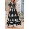 imagePRETTYGARDEN Womens 2025 Summer Casual V Neck Boho Maxi Dress Flowy Aline Bell Sleeve Tiered Floral Dresses with PocketFloral Black White