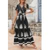 imagePRETTYGARDEN Womens 2025 Summer Casual V Neck Boho Maxi Dress Flowy Aline Bell Sleeve Tiered Floral Dresses with PocketFloral Black White