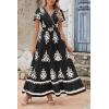 imagePRETTYGARDEN Womens 2025 Summer Casual V Neck Boho Maxi Dress Flowy Aline Bell Sleeve Tiered Floral Dresses with PocketFloral Black White