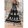 imagePRETTYGARDEN Womens 2025 Summer Casual V Neck Boho Maxi Dress Flowy Aline Bell Sleeve Tiered Floral Dresses with PocketFloral Black White