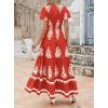 imagePRETTYGARDEN Womens 2025 Summer Casual V Neck Boho Maxi Dress Flowy Aline Bell Sleeve Tiered Floral Dresses with PocketFloral Brick Red White
