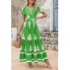imagePRETTYGARDEN Womens 2025 Summer Casual V Neck Boho Maxi Dress Flowy Aline Bell Sleeve Tiered Floral Dresses with PocketFloral Green White