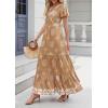 imagePRETTYGARDEN Womens 2025 Summer Casual V Neck Boho Maxi Dress Flowy Aline Bell Sleeve Tiered Floral Dresses with PocketFloral Khaki White