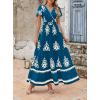 imagePRETTYGARDEN Womens 2025 Summer Casual V Neck Boho Maxi Dress Flowy Aline Bell Sleeve Tiered Floral Dresses with PocketFloral Lake Blue White
