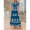 imagePRETTYGARDEN Womens 2025 Summer Casual V Neck Boho Maxi Dress Flowy Aline Bell Sleeve Tiered Floral Dresses with PocketFloral Lake Blue White