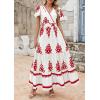 imagePRETTYGARDEN Womens 2025 Summer Casual V Neck Boho Maxi Dress Flowy Aline Bell Sleeve Tiered Floral Dresses with PocketFloral Light Apricot Orange