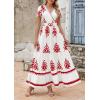 imagePRETTYGARDEN Womens 2025 Summer Casual V Neck Boho Maxi Dress Flowy Aline Bell Sleeve Tiered Floral Dresses with PocketFloral Light Apricot Orange