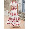 imagePRETTYGARDEN Womens 2025 Summer Casual V Neck Boho Maxi Dress Flowy Aline Bell Sleeve Tiered Floral Dresses with PocketFloral Light Apricot Orange