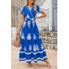 imagePRETTYGARDEN Womens 2025 Summer Casual V Neck Boho Maxi Dress Flowy Aline Bell Sleeve Tiered Floral Dresses with PocketFloral Royal Blue White
