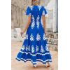 imagePRETTYGARDEN Womens 2025 Summer Casual V Neck Boho Maxi Dress Flowy Aline Bell Sleeve Tiered Floral Dresses with PocketFloral Royal Blue White