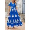 imagePRETTYGARDEN Womens 2025 Summer Casual V Neck Boho Maxi Dress Flowy Aline Bell Sleeve Tiered Floral Dresses with PocketFloral Royal Blue White