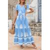 imagePRETTYGARDEN Womens 2025 Summer Casual V Neck Boho Maxi Dress Flowy Aline Bell Sleeve Tiered Floral Dresses with PocketFloral Sky Blue White
