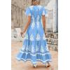 imagePRETTYGARDEN Womens 2025 Summer Casual V Neck Boho Maxi Dress Flowy Aline Bell Sleeve Tiered Floral Dresses with PocketFloral Sky Blue White