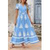 imagePRETTYGARDEN Womens 2025 Summer Casual V Neck Boho Maxi Dress Flowy Aline Bell Sleeve Tiered Floral Dresses with PocketFloral Sky Blue White