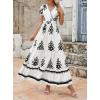 imagePRETTYGARDEN Womens 2025 Summer Casual V Neck Boho Maxi Dress Flowy Aline Bell Sleeve Tiered Floral Dresses with PocketFloral White Black