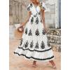 imagePRETTYGARDEN Womens 2025 Summer Casual V Neck Boho Maxi Dress Flowy Aline Bell Sleeve Tiered Floral Dresses with PocketFloral White Black