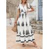imagePRETTYGARDEN Womens 2025 Summer Casual V Neck Boho Maxi Dress Flowy Aline Bell Sleeve Tiered Floral Dresses with PocketFloral White Black