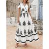 imagePRETTYGARDEN Womens 2025 Summer Casual V Neck Boho Maxi Dress Flowy Aline Bell Sleeve Tiered Floral Dresses with PocketFloral White Black