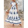 imagePRETTYGARDEN Womens 2025 Summer Casual V Neck Boho Maxi Dress Flowy Aline Bell Sleeve Tiered Floral Dresses with PocketFloral White Blue