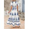 imagePRETTYGARDEN Womens 2025 Summer Casual V Neck Boho Maxi Dress Flowy Aline Bell Sleeve Tiered Floral Dresses with PocketFloral White Blue