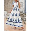 imagePRETTYGARDEN Womens 2025 Summer Casual V Neck Boho Maxi Dress Flowy Aline Bell Sleeve Tiered Floral Dresses with PocketFloral White Blue