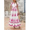 imagePRETTYGARDEN Womens 2025 Summer Casual V Neck Boho Maxi Dress Flowy Aline Bell Sleeve Tiered Floral Dresses with PocketFloral White Rose Red