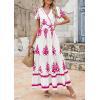 imagePRETTYGARDEN Womens 2025 Summer Casual V Neck Boho Maxi Dress Flowy Aline Bell Sleeve Tiered Floral Dresses with PocketFloral White Rose Red