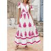 imagePRETTYGARDEN Womens 2025 Summer Casual V Neck Boho Maxi Dress Flowy Aline Bell Sleeve Tiered Floral Dresses with PocketFloral White Rose Red