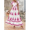 imagePRETTYGARDEN Womens 2025 Summer Casual V Neck Boho Maxi Dress Flowy Aline Bell Sleeve Tiered Floral Dresses with PocketFloral White Rose Red