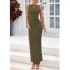 imagePRETTYGARDEN Womens 2025 Summer Semi Formal Midi Dresses Sleeveless Ruched Bodycon Long Elegant Cocktail Wedding Guest DressArmy Green