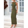 imagePRETTYGARDEN Womens 2025 Summer Semi Formal Midi Dresses Sleeveless Ruched Bodycon Long Elegant Cocktail Wedding Guest DressArmy Green