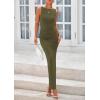 imagePRETTYGARDEN Womens 2025 Summer Semi Formal Midi Dresses Sleeveless Ruched Bodycon Long Elegant Cocktail Wedding Guest DressArmy Green