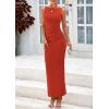 imagePRETTYGARDEN Womens 2025 Summer Semi Formal Midi Dresses Sleeveless Ruched Bodycon Long Elegant Cocktail Wedding Guest DressBrick Red