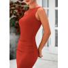 imagePRETTYGARDEN Womens 2025 Summer Semi Formal Midi Dresses Sleeveless Ruched Bodycon Long Elegant Cocktail Wedding Guest DressBrick Red
