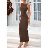 imagePRETTYGARDEN Womens 2025 Summer Semi Formal Midi Dresses Sleeveless Ruched Bodycon Long Elegant Cocktail Wedding Guest DressCoffee