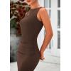imagePRETTYGARDEN Womens 2025 Summer Semi Formal Midi Dresses Sleeveless Ruched Bodycon Long Elegant Cocktail Wedding Guest DressCoffee