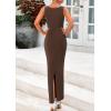 imagePRETTYGARDEN Womens 2025 Summer Semi Formal Midi Dresses Sleeveless Ruched Bodycon Long Elegant Cocktail Wedding Guest DressCoffee