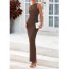 imagePRETTYGARDEN Womens 2025 Summer Semi Formal Midi Dresses Sleeveless Ruched Bodycon Long Elegant Cocktail Wedding Guest DressCoffee