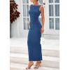 imagePRETTYGARDEN Womens 2025 Summer Semi Formal Midi Dresses Sleeveless Ruched Bodycon Long Elegant Cocktail Wedding Guest DressDark Blue