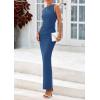 imagePRETTYGARDEN Womens 2025 Summer Semi Formal Midi Dresses Sleeveless Ruched Bodycon Long Elegant Cocktail Wedding Guest DressDark Blue