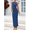 imagePRETTYGARDEN Womens 2025 Summer Semi Formal Midi Dresses Sleeveless Ruched Bodycon Long Elegant Cocktail Wedding Guest DressDark Blue