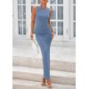 imagePRETTYGARDEN Womens 2025 Summer Semi Formal Midi Dresses Sleeveless Ruched Bodycon Long Elegant Cocktail Wedding Guest DressGrey Blue