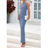 imagePRETTYGARDEN Womens 2025 Summer Semi Formal Midi Dresses Sleeveless Ruched Bodycon Long Elegant Cocktail Wedding Guest DressGrey Blue