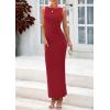 imagePRETTYGARDEN Womens 2025 Summer Semi Formal Midi Dresses Sleeveless Ruched Bodycon Long Elegant Cocktail Wedding Guest DressWine Red