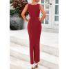 imagePRETTYGARDEN Womens 2025 Summer Semi Formal Midi Dresses Sleeveless Ruched Bodycon Long Elegant Cocktail Wedding Guest DressWine Red
